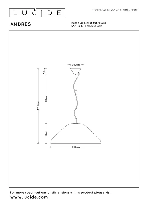 Lucide ANDRES - Suspension - Ø 56 cm - 1xE27 - Taupe | Vibes - technique